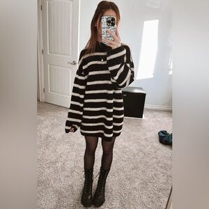 H&M Black & Cream Striped Sweater Dress